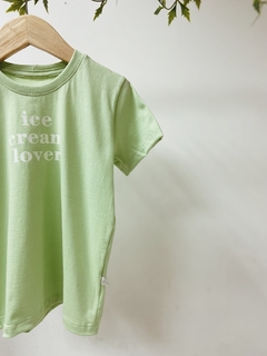 Pronta entrega - Camiseta manga curta ICE CREAM LOVER verde fabula