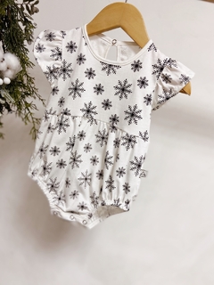 Pronta entrega - Body vintage manga babado off flocos de neve preto - comprar online