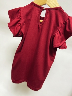 Pronta entrega - Blusa babado botão pérola Marsala