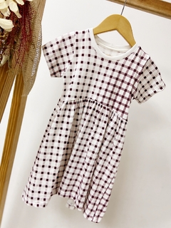 Pronta entrega - Vestido Mullet manga curta off xadrez vinho na internet