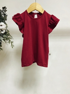 Pronta entrega - Blusa babado com tule botão pérola Marsala - loja online