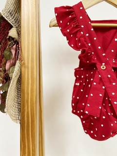 Imagem do Pronta entrega - Romper baby babado estampado vermelho bolinhas off