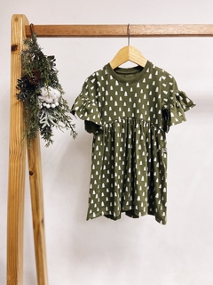 Pronta entrega - Vestido Mullet manga curta com babado verde cactus pinheirinhos off - comprar online