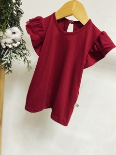 Pronta entrega - Blusa babado com tule botão pérola Marsala na internet