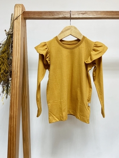Pronta entrega - Blusa kids manga longa com babado mostarda na internet