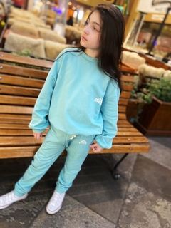 Imagem do Pronta entrega - Conjunto moletom oversized + calça jogger peluciado medio mint RAINBOW em relevo