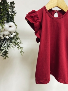 Pronta entrega - Blusa babado com tule botão pérola Marsala