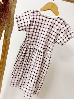 Pronta entrega - Vestido Mullet manga curta off xadrez vinho - loja online