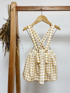 Pronta entrega - Salopete alça xadrez mostarda