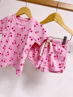 Pronta entrega - conjunto kids Camiseta Manga curta + shorts boxer estampado cherry