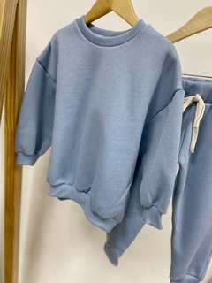 Pronta entrega - Conjunto moletom oversized + calça jogger peluciado grosso denim - loja online