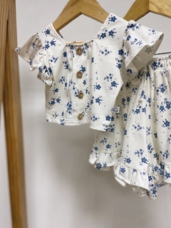 Pronta entrega - Conjunto cropped babado + shorts babado floral azul vintage - You Boy Kids