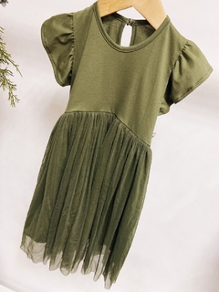 Pronta entrega - Vestido Mullet kids manga babado saia tule verde cactus - loja online