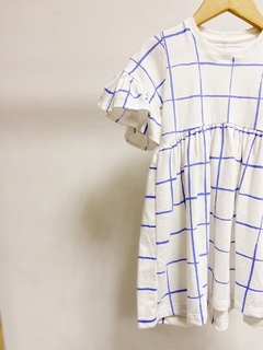 Pronta entrega - Vestido Mullet manga curta com babado blue grid - loja online