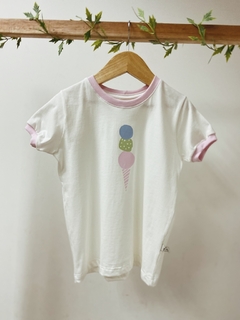 Pronta entrega - Camiseta manga curta off SORVETE three colors detalhe punho manga rosa claro - loja online