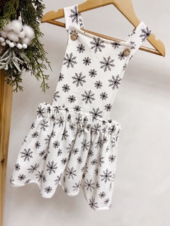 Pronta entrega - Salopete kids frente botões madeira transpasse costas off flocos de neve preto - comprar online