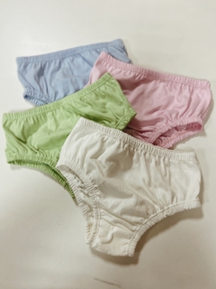 Pronta entrega - Kit 4 calcinhas kids liso basics Aqua, rosa claro, verde fabula, off - loja online