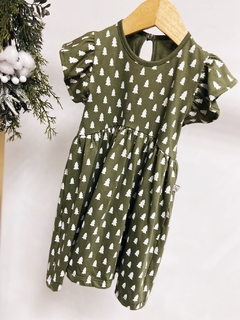 Pronta entrega - Vestido Mullet babado verde cactus pinheirinhos off botão pérola - comprar online