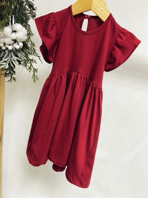 Pronta entrega - Vestido Mullet kids manga babado Marsala