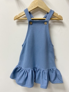 PRONTA ENTREGA - Salopete babado com elastano azul denim