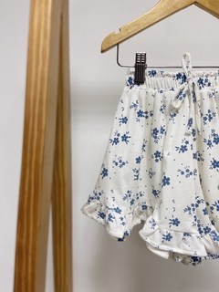 Pronta entrega - shorts babado floral azul vintage - loja online