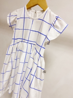 Pronta entrega - Vestido Mullet babado blue grid detalhe botao perola - loja online