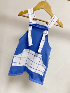 Imagem do Pronta entrega - jardineira nó kids blue detalhes estampado blue grid