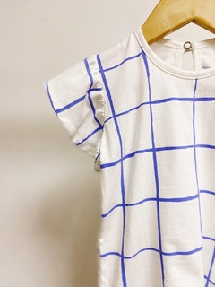 Pronta entrega - Blusa babado blue grid detalhe botao perola - You Boy Kids