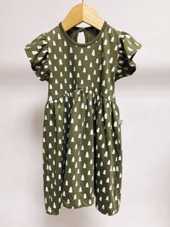 Pronta entrega - Vestido Mullet babado verde cactus pinheirinhos off botão pérola - You Boy Kids