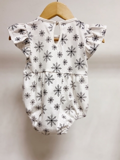 Pronta entrega - Body vintage manga babado off flocos de neve preto