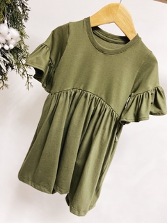 Pronta entrega- Vestido Mullet manga curta babado verde cactus