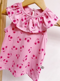 Pronta entrega - Blusa gola babado cherry detalhe botao perola - loja online