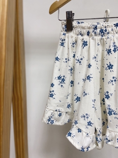 Pronta entrega - Conjunto cropped babado + shorts babado floral azul vintage - You Boy Kids