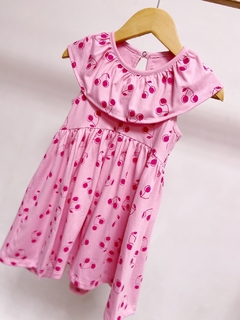 Imagem do Pronta entrega - Vestido Mullet gola babado cherry detalhe botao perola