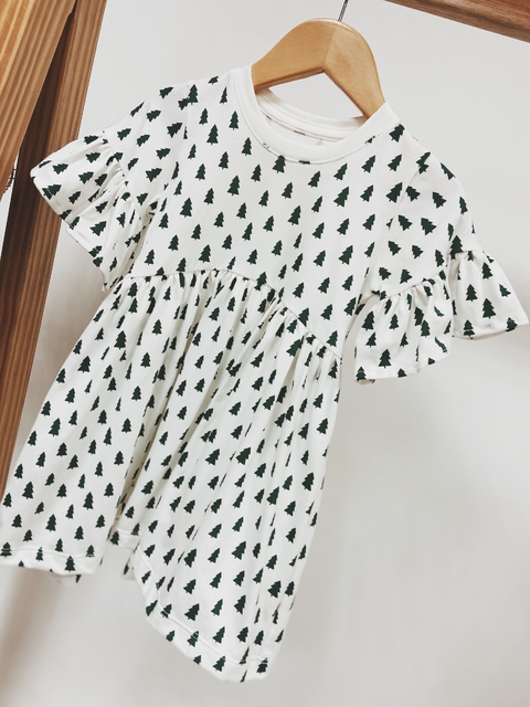 Pronta entrega - Vestido kids Mullet estampado manga curta baabdo off pinheirinhos verde