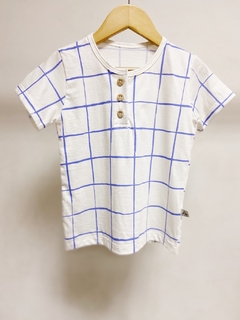 Pronta entrega - Camiseta botões Kids Manga curta estampada blue grid - comprar online