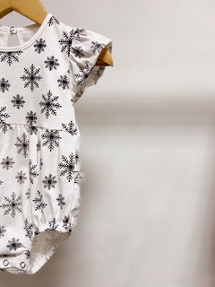 Pronta entrega - Body vintage manga babado off flocos de neve preto - loja online