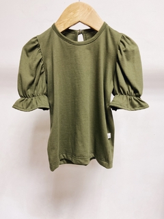 Pronta entrega - Blusa Kids manga princesa botão pérola verde cactus - loja online