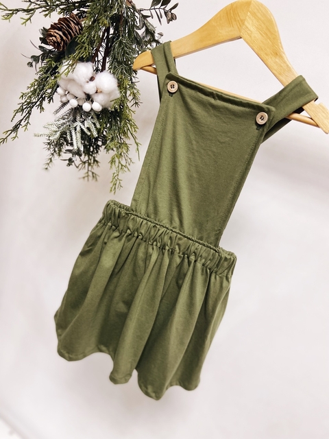 Pronta entrega - Salopete frente botões em madeira verde cactus