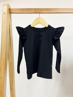 Pronta entrega - Blusa manga longa com babado liso basics preto na internet