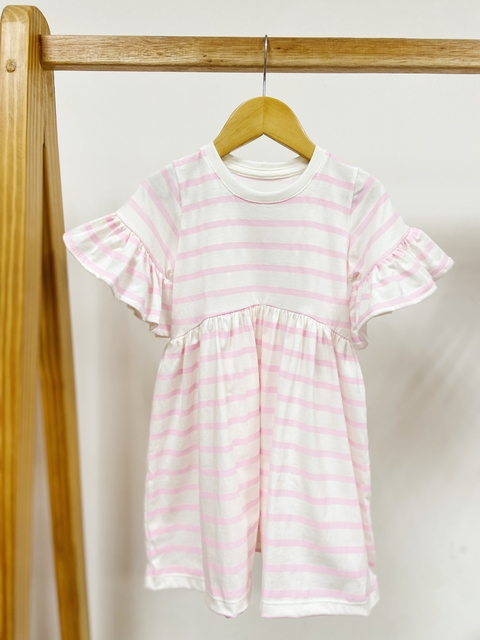 Pronta entrega - Vestido Mullet manga curta com babado listrado rosa