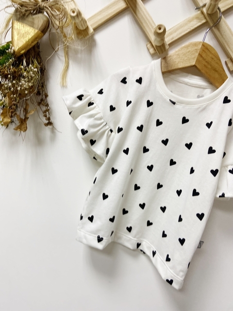 Pronta entrega - Blusa Kids manga curta com babado Mini Corações Off