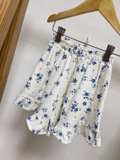 Pronta entrega - shorts babado floral azul vintage