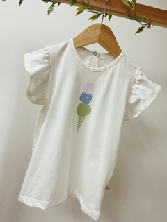 Pronta entrega - Blusa babado off SORVETE bordado picueta verde fábula botão pérola na internet