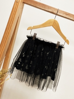 Pronta entrega - Saia tule kids preto estampada floral liberty
