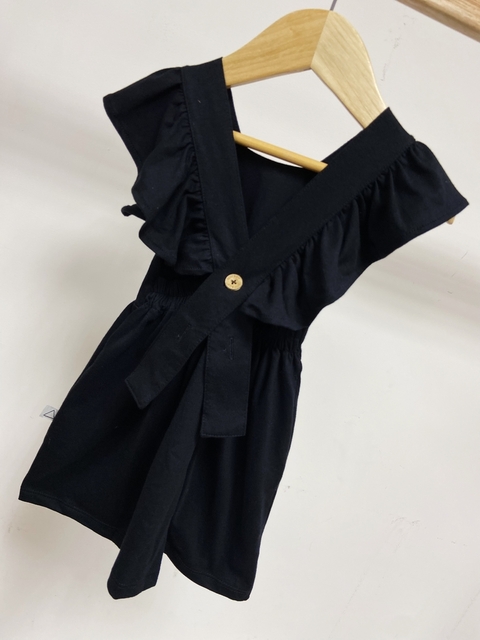 Pronta entrega - Vestido kids liso com babado costas preto