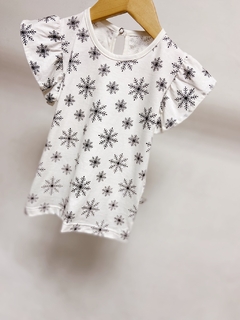 Pronta entrega - Blusa babado off flocos de neve preto botão pérola - You Boy Kids