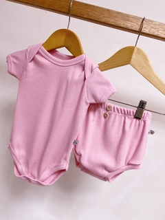 Pronta entrega - conjunto body manga curta + bloomer punho botoes madeira canelado na internet