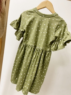 Imagem do Pronta entrega - Vestido Mullet manga curta com babado oliva bolinhas off