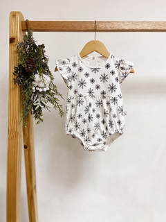 Pronta entrega - Body vintage manga babado off flocos de neve preto